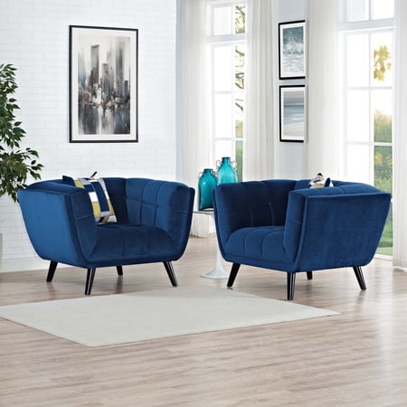 Modway Bestow 2 Piece Performance Velvet Armchair Set in Navy