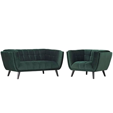 Modway Bestow 2 Piece Velvet Upholstered Loveseat and Armchair Set, Multiple Colors