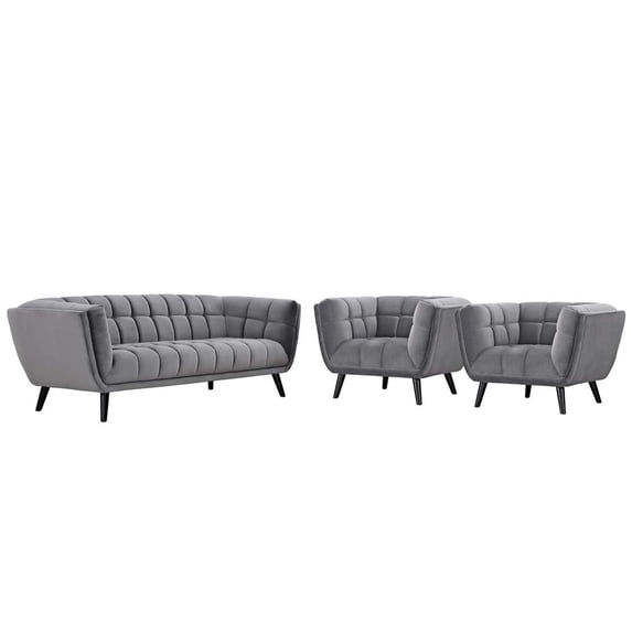 Modway Bestow 3 Piece Velvet Sofa and Armchair Set