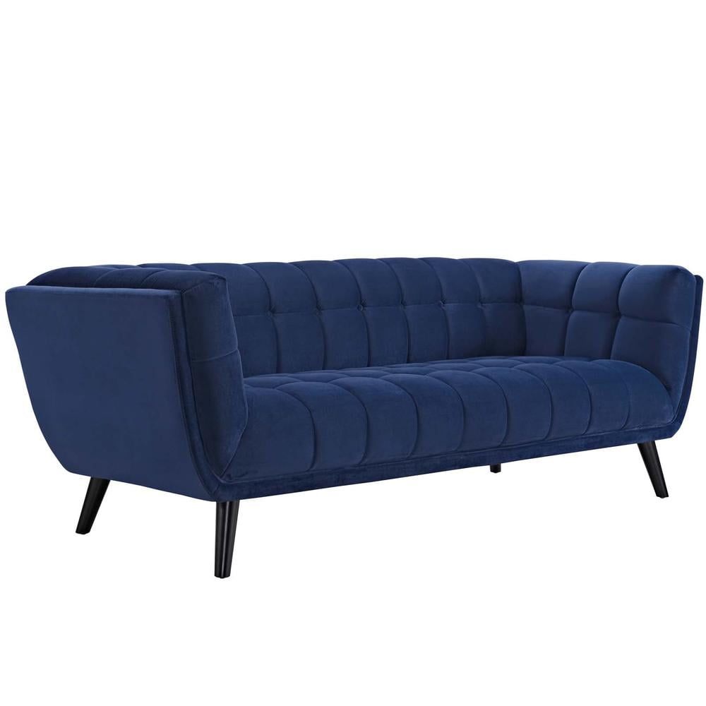 Navy Tufted Velvet Fabric Sofa with Track Arms
