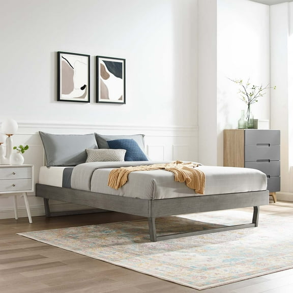 Modway Billie King Wood Platform Bed Frame in Gray