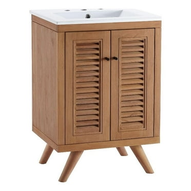 Modway Birdie 24.5" Modern Teak Wood Bathroom Vanity in Natural/White