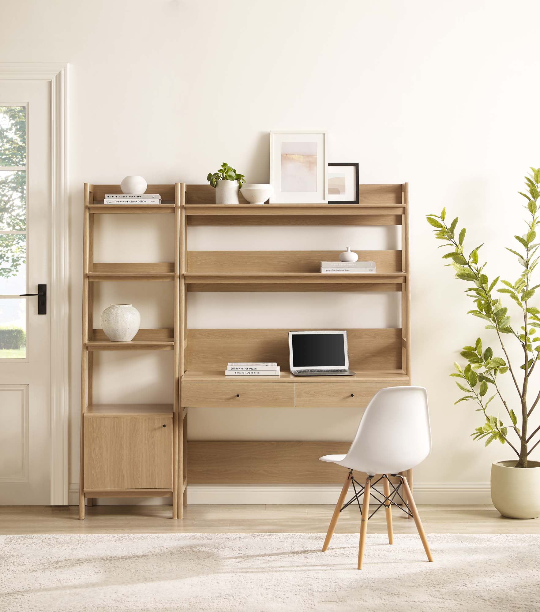 Oak 2-Piece Office Desk and Bookshelf Set