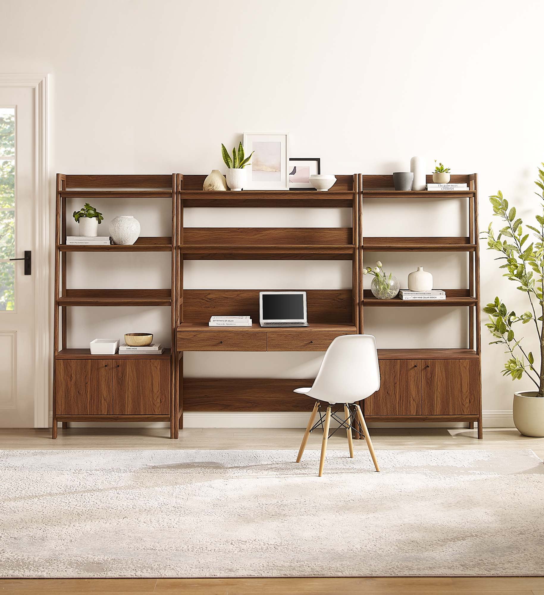 Walnut 3-Piece Office Desk and Bookshelf Set