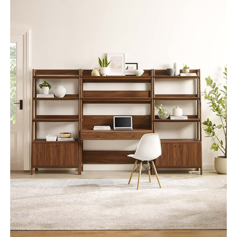 Modway Bixby 3-Piece Wood Office Desk and Bookshelf in Walnut