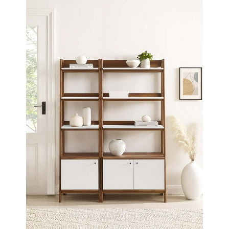 Modway Bixby Wood Bookshelves - Set of 2 in Walnut White