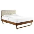thumbnail image 1 of Bridgette Full Wood Platform Bed With Angular Frame Walnut Beige, 1 of 12