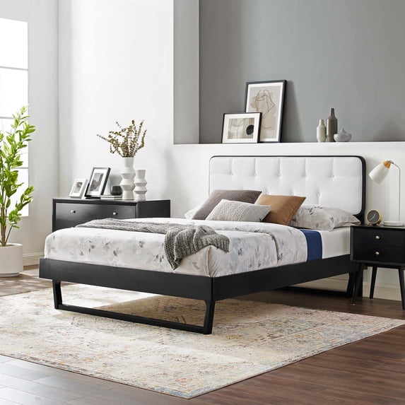 Modway Bridgette King Wood Platform Bed With Angular Frame, Black/White