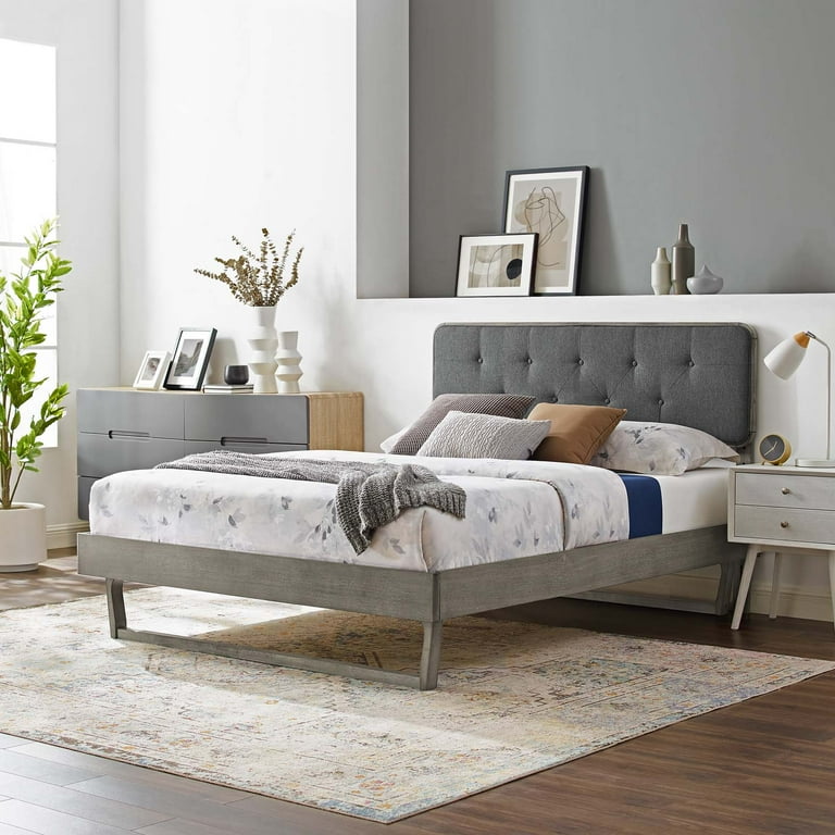 Zinus Moiz 42 Wood Platform Bed Frame With Adjustable Upholstered