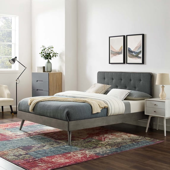 Modway Bridgette Queen Wood Platform Bed With Splayed Legs, Gray Charcoal