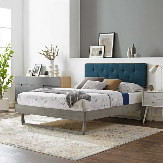 Modway Bridgette Twin Wood Platform Bed With Angular Frame, Gray Azure