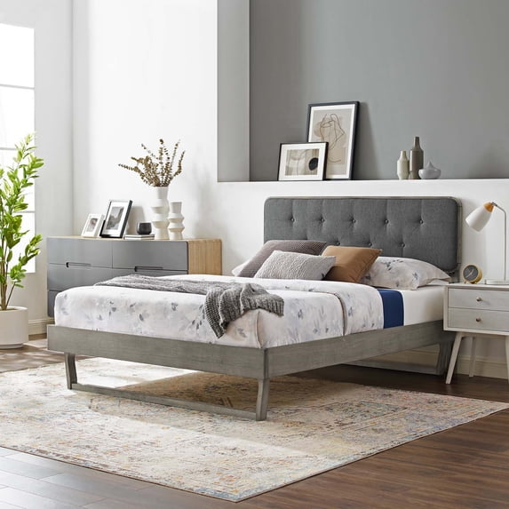 Modway Bridgette Twin Wood Platform Bed With Angular Frame, Gray Charcoal