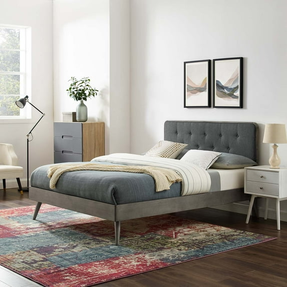 Modway Bridgette Twin Wood Platform Bed With Splayed Legs, Gray Charcoal