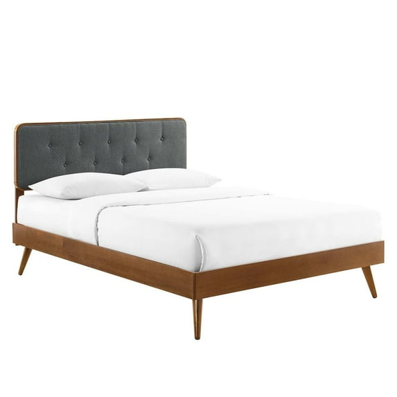 Modway Bridgette Twin Wood Platform Bed With Splayed Legs in Walnut Charcoal