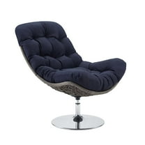 Modway Brighton Wicker Rattan Outdoor Patio Swivel Lounge Chair in Light Gray Navy