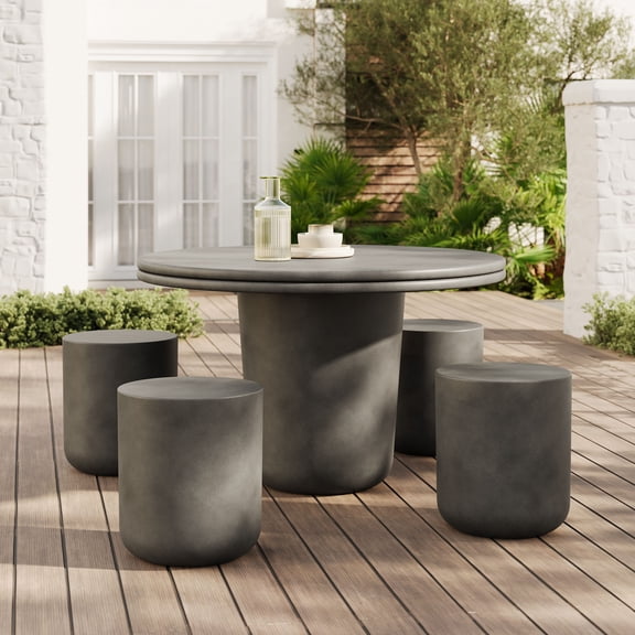 Modway Brion 5-Piece Indoor/Outdoor Concrete Dining Table Set in Gray