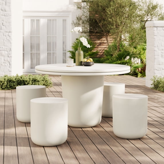 Modway Brion 5-Piece Indoor/Outdoor Concrete Dining Table Set in White