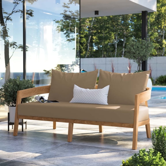 Modway Brisbane Teak Wood Outdoor Patio Loveseat in Natural Light Brown