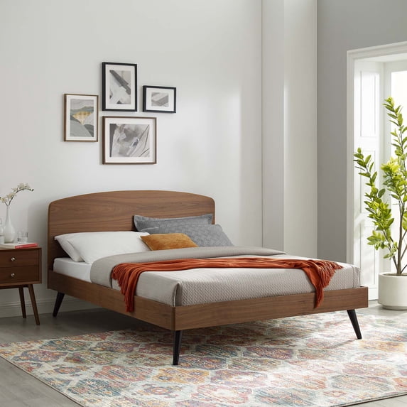 Modway Bronwen Twin Wood Platform Bed in Walnut