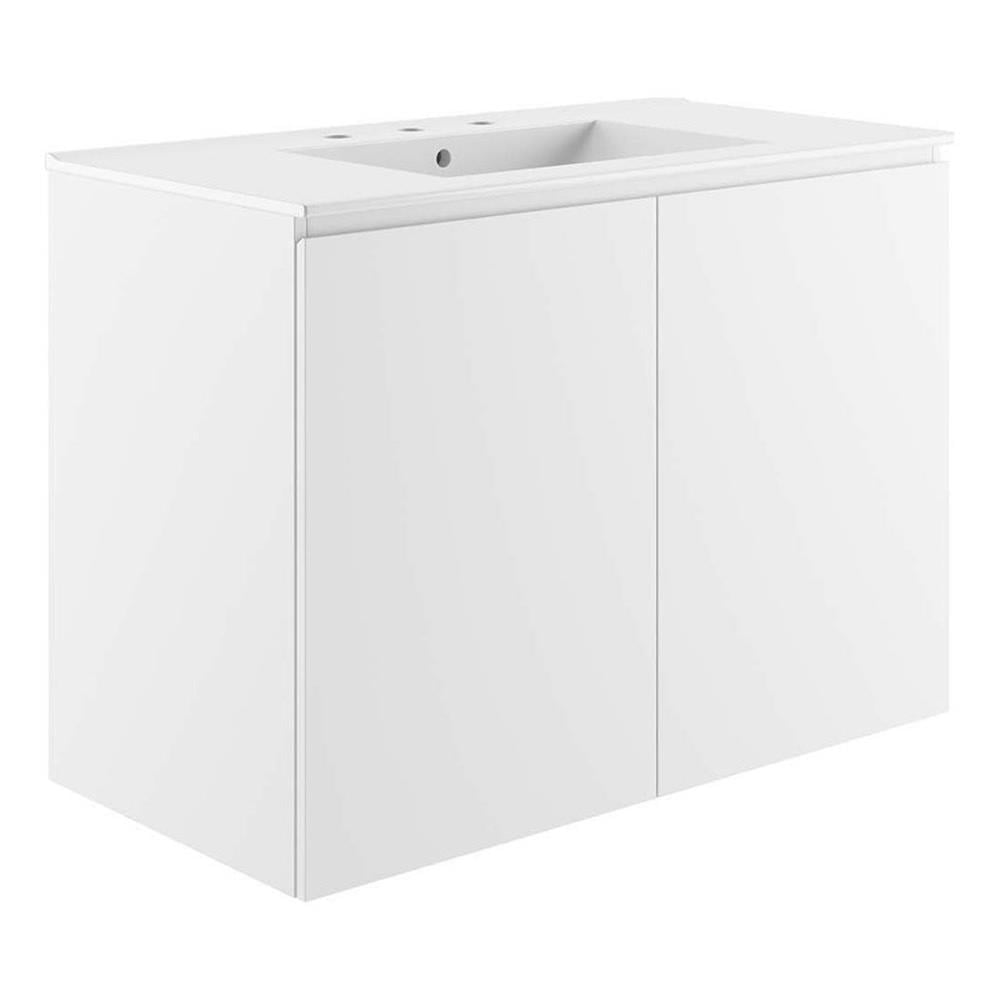 Bryn 36" White Ceramic Wall-Mount Bathroom Vanity