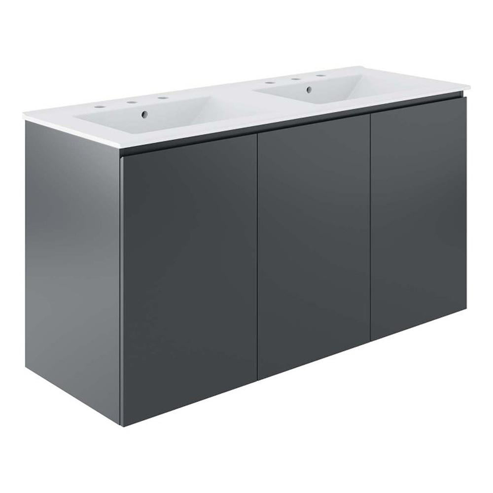 Bryn 48" Gray and White Wall-Mount Double Sink Vanity
