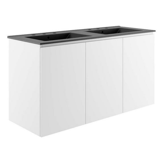 Modway Bryn 48" Wall-Mount Double Sink Bathroom Vanity in White/Black