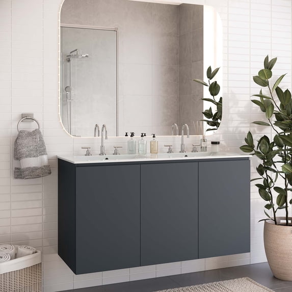Modway Bryn 48" Wall-Mount Double Sink Bathroom Vanity in Gray White