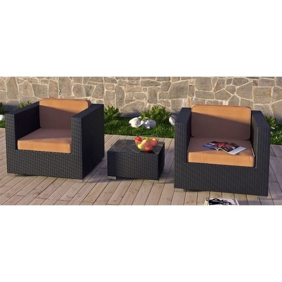 Modway Burrow 3 Piece Outdoor Patio Sofa Set in Espresso Mocha