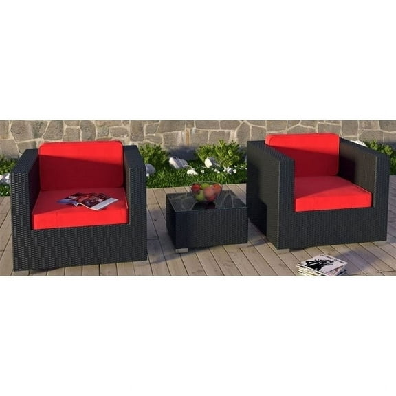 Modway Burrow 3 Piece Outdoor Patio Sofa Set in Espresso Red