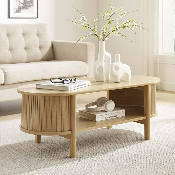 Modway Cadence Modern Oval Wood Coffee Table, Oak