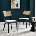 thumbnail image 1 of Modway Caledonia 19" Rattan Wood Fabric Dining Chair in Black/White (Set of 2), 1 of 10