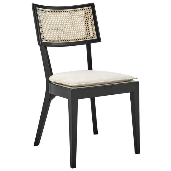 Modway Caledonia 19" Woven Back Farmhouse Wood Dining Side Chair in Black/Beige