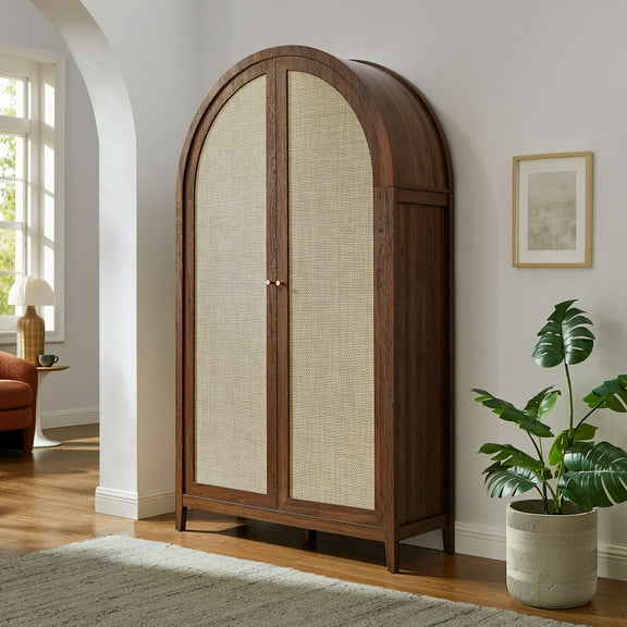 Modway Calista 79" Tall Wide Rattan Arched Storage Cabinet in Walnut by Modway