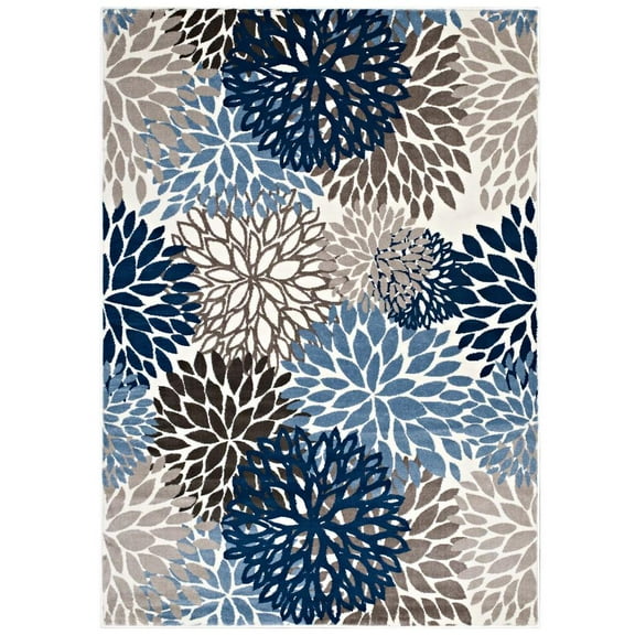 Modway Calithea Vintage Classic Abstract Floral 5x8  Area Rug in Blue, Brown and Beige