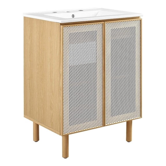 Calla 24" Perforated Metal Bathroom Vanity in White Oak