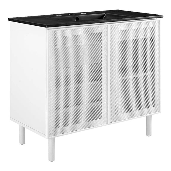 Calla 36" Perforated Metal Bathroom Vanity in Black White