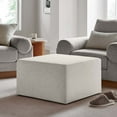 thumbnail image 1 of Callum Large 28" Square Woven Heathered Fabric Upholstered Ottoman, 1 of 9