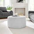 thumbnail image 1 of Callum Large 29" Round Woven Heathered Fabric Upholstered Ottoman, 1 of 7