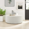 thumbnail image 1 of Callum Large 38" Round Woven Heathered Fabric Upholstered Ottoman, 1 of 7