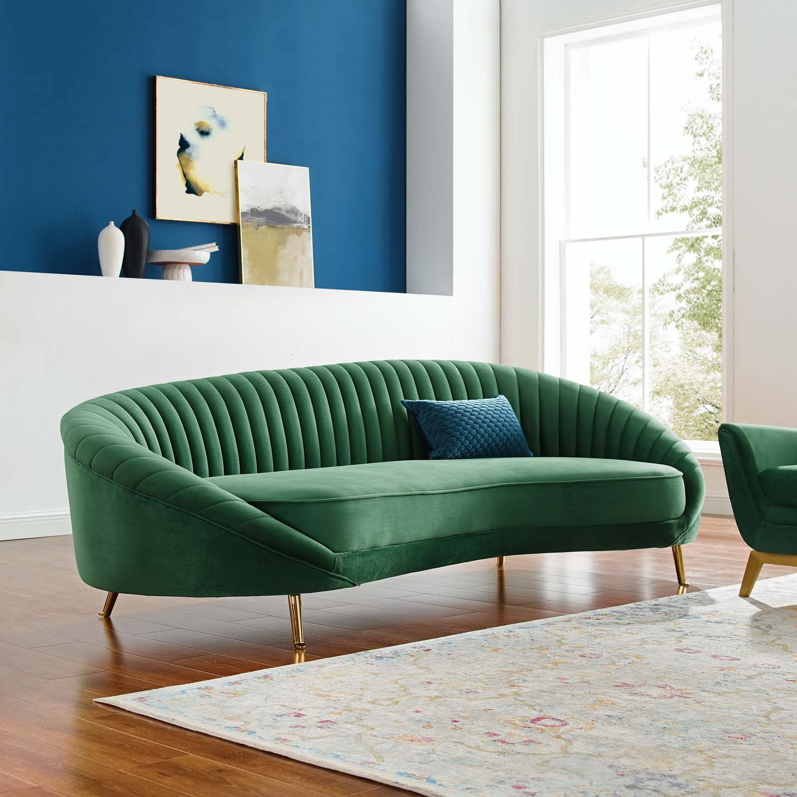 Emerald Velvet 97'' Glam Deco Tufted Sofa with Gold Legs