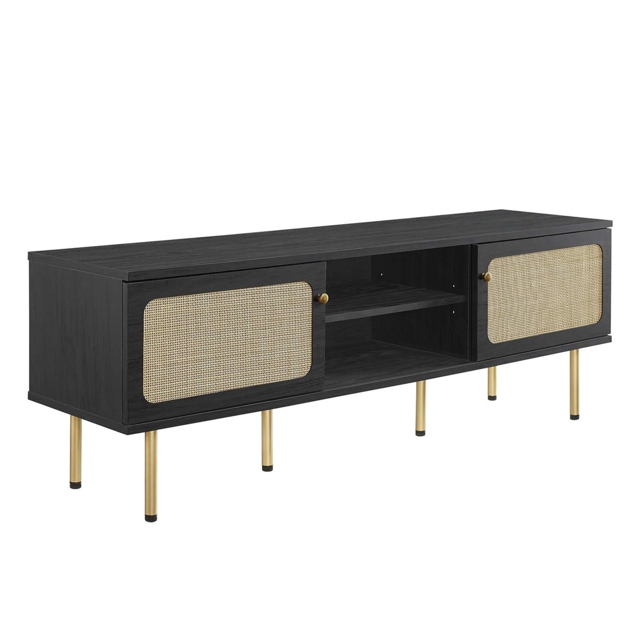 Cambria Black Rattan Weave 59" TV Stand with Cabinet