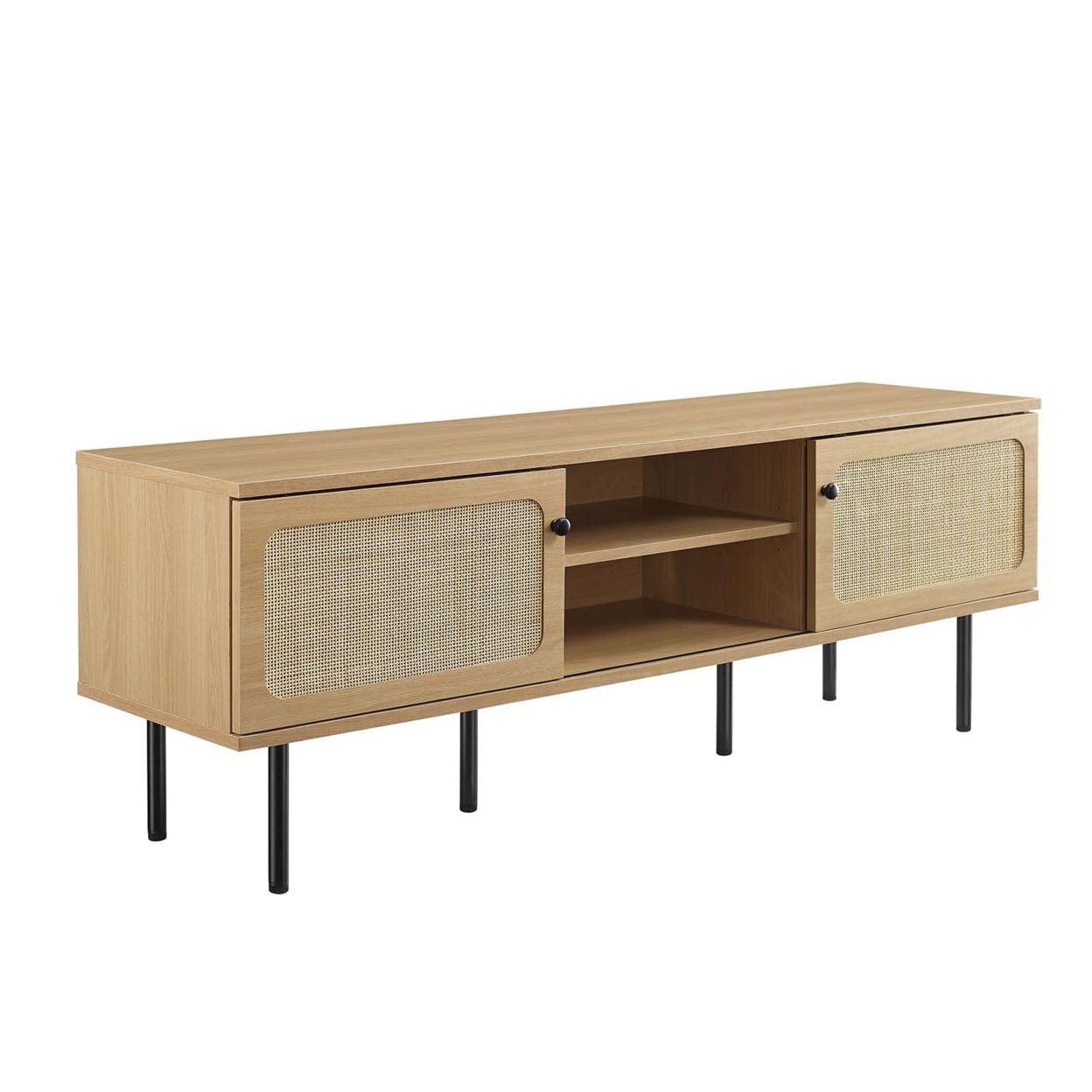 Cambria Natural Oak and Rattan 59" TV Stand with Cabinet