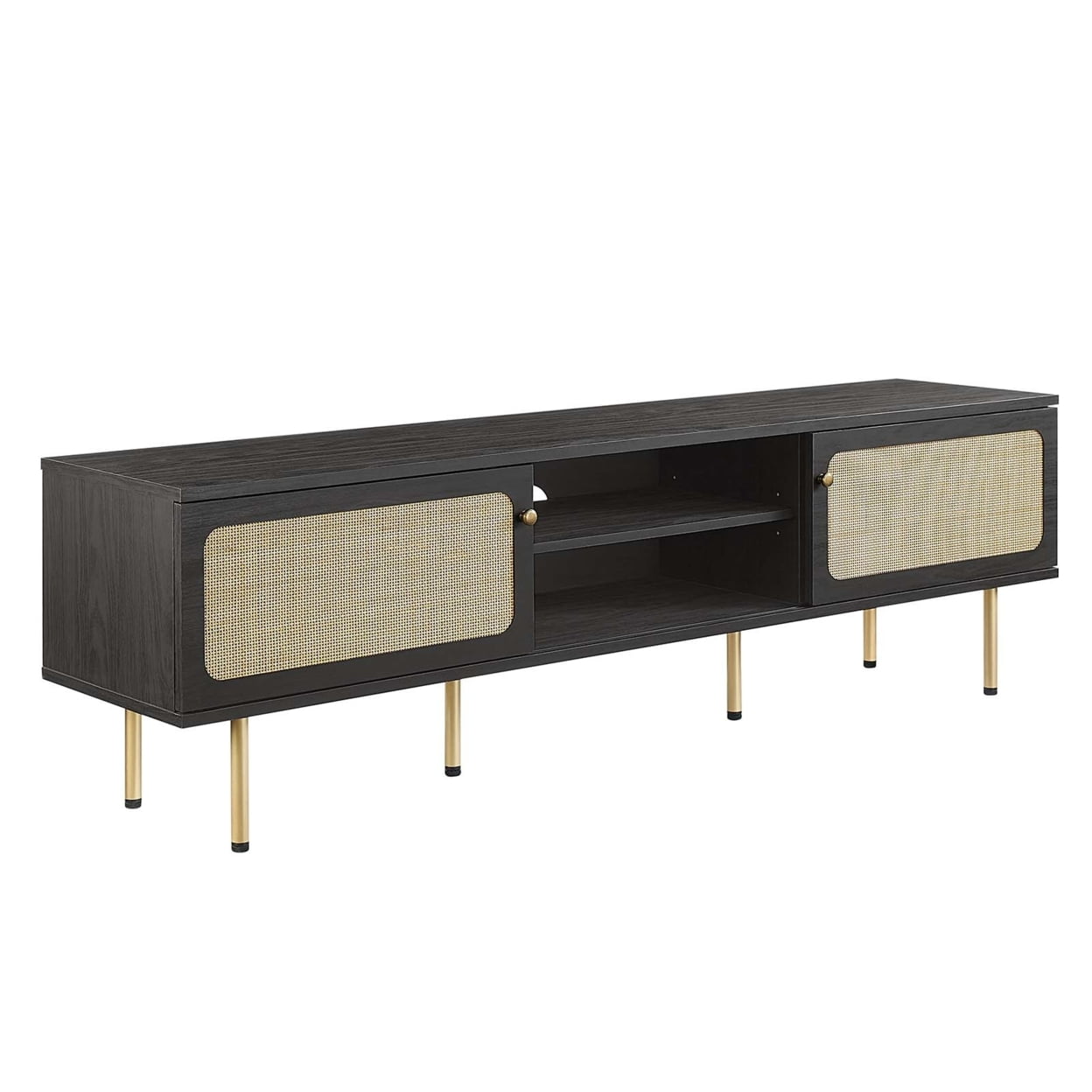 Cambria 70'' Black Rattan & Particleboard TV Stand with Cabinet