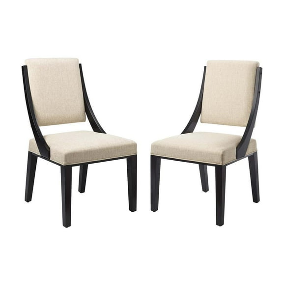 Modway Cambridge Solid Wood and Fabric Dining Chairs in Beige (Set of 2)