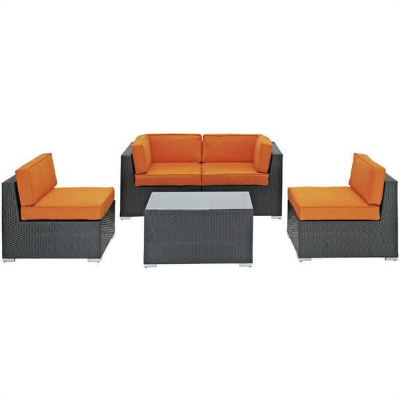 Modway Camfora 5 Piece Outdoor Patio Sectional Set in Espresso Orange