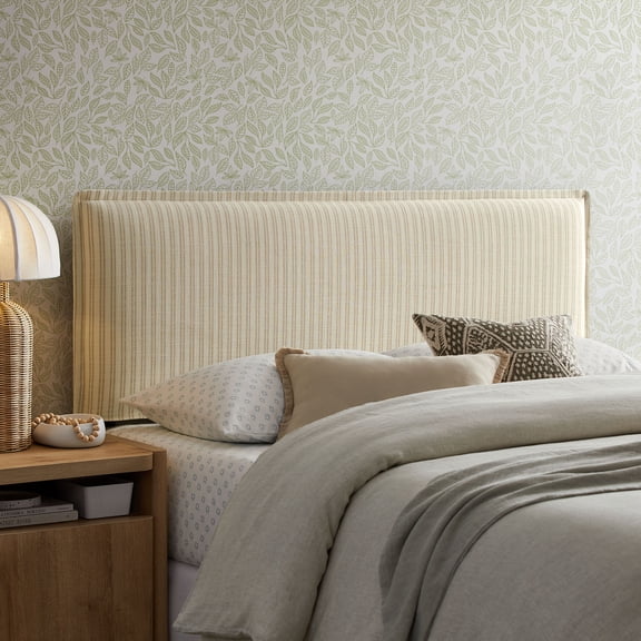 Camille Striped Linen Blend Full Size Headboard in Oatmeal Stripe