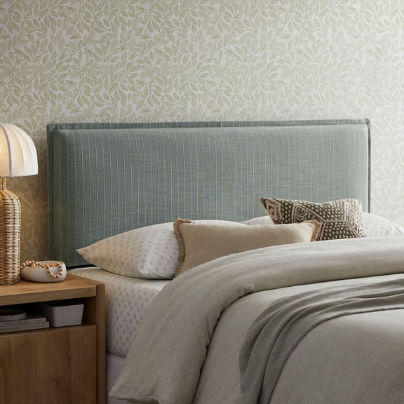 Camille Striped Linen Blend Queen Size Headboard in Spa Blue Stripe