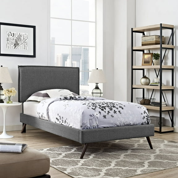 Modway Camille Twin Fabric Platform Bed with Round Splayed Legs in Gray