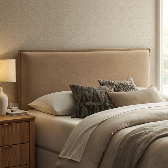 Camille Upholstered Linen Blend Full Size Headboard in Almond