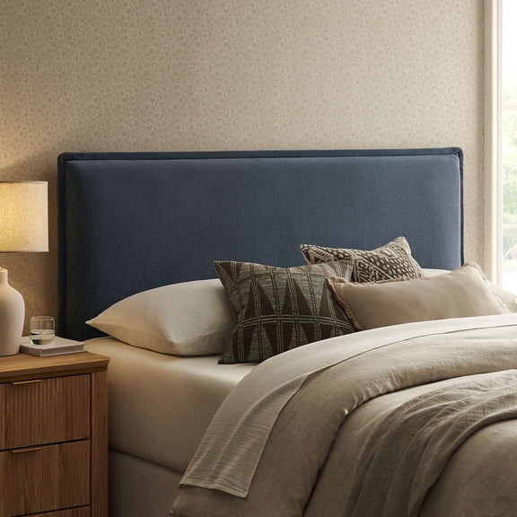 Camille Upholstered Linen Blend Queen Size Headboard in Denim